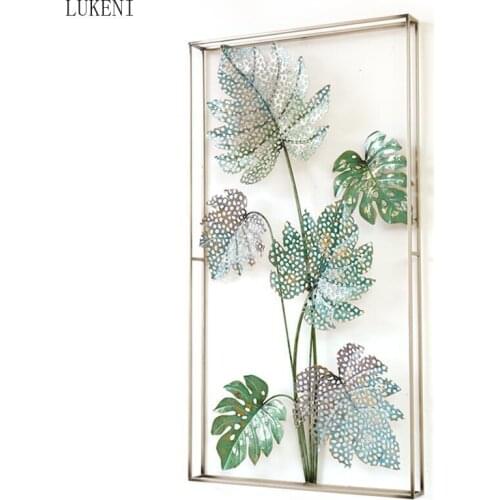 American Wrought Iron Home Wall Hanging Green Leaf Crafts Wall Mural Decoration Hotel Livingroom 3D Stereo Wall Sticker Ornament
