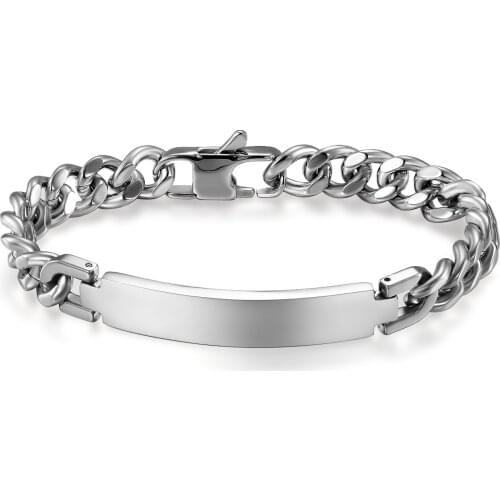 BONISKISS Hot Sale Simple Mens Stainless Steel Bracelet DIY Customize Engraving Charm ID Tag Bangle Jewelry Gift 2020