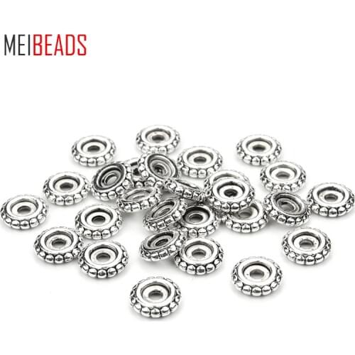 MEIBEADS 100pcs/lot 8mm In The Groove Alloy Silver Color Wheel Spacer Beads DIY Alloy Jewelry Accessories For Bracelets UF5358