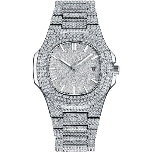 Hip Hop Diamond Men Luxury Brand Watches Fashion Alloy Band Round Date Pointer Display Simple Quartz Watch Relogio Masculino