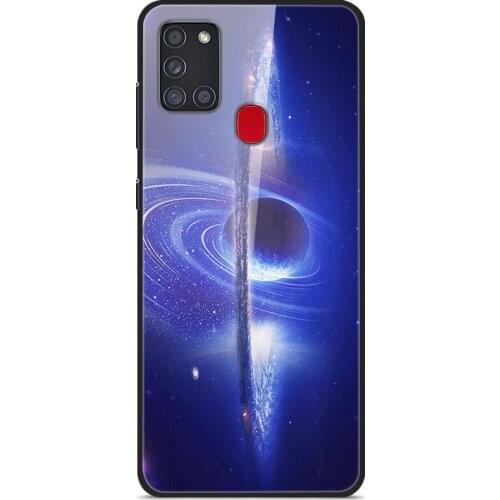 For Samsung Galaxy A21s Phone Case Tempered Glass Case Back Cover Star Sky Pattern