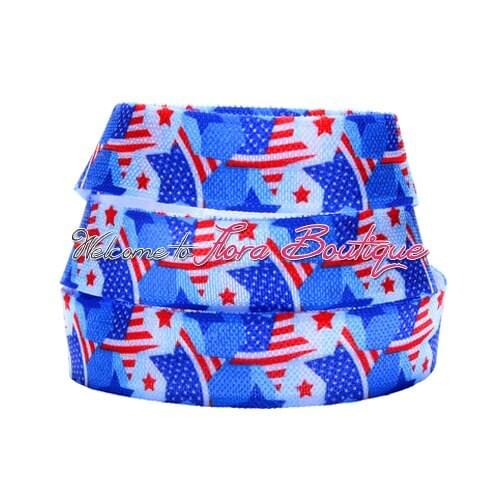FLRA FOE 5/8" July 4th foe, free shipping, heat transfer patriotism fold over elastic, 100yards/lot