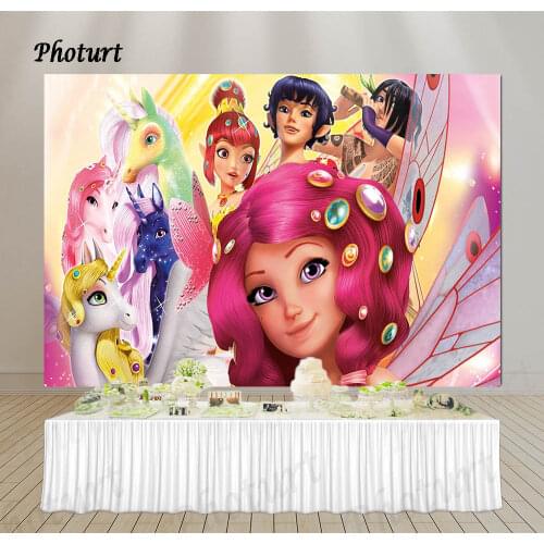 PHOTURT Mia and Me Backdrop Kids Birthday Party Supply Background Pink Fairy Unicorn Polyester Vinyl Photo Banner Decorate Props