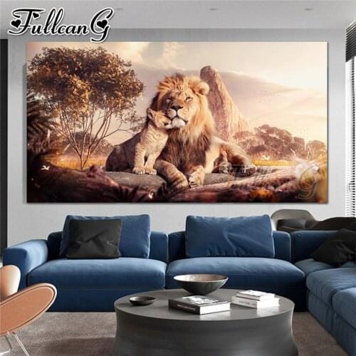 FULLCANG Lioness and baby large diamond painting 5d diy full square round drill mosaic embroidery sale animals home decor FC3216