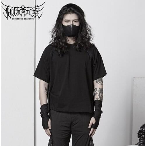 Original design loose T-shirt dark black personality trendy mens summer clothes loose casual breathable