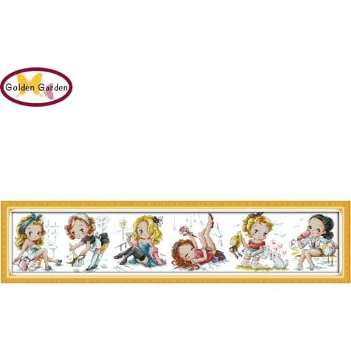 GG The Hundred Changes Girl Cross Stitch Cotton Floss Embroidery Needlework Joy Sunday 14CT Cross-stitch Cartoon Kits for Kids
