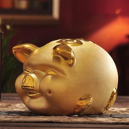 Ceramic Pig Piggy Bank Golden Pig Figurine Coin Storage Box Money Saving Container Desktop Ornament Home Decoration Kids Gift