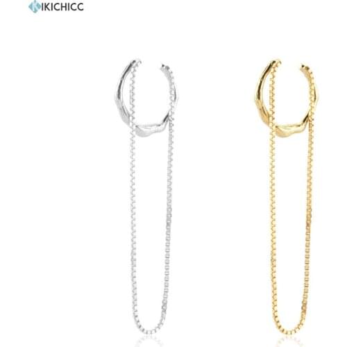 KIKICHICC 925 Sterling Silver Gold Chain Earcuff Irregular Cuff Earring Piercing Fine Jewelry Clips Fine Jewelry Party