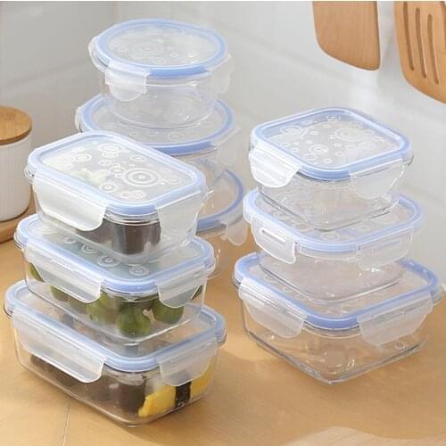Creative Sealed Glass Lunch Box Round/Rectangle Transparent Blue Food Container Travel Portable Bebto Box Microwaveable Lunchbox