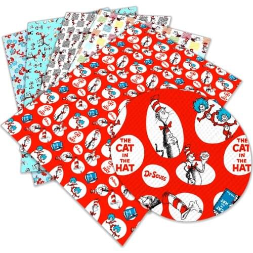 Animal Pattern Printed Faux Leather Sheets Hat Cat Printed Synthetic Leather Fabric 22x30 cm for Making DIY Earrings Hair Bows