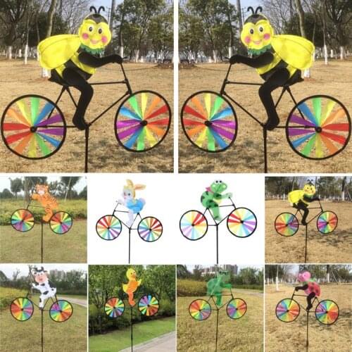 Cute 3D Animal on Bike Windmill Whirligig Garden Lawn Yard Decor Wind Spinner 77UD