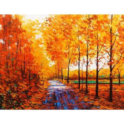 Round Full Diamond Painting Autumn Cross Stitch Kit 5D DIY Mosaic Embroidery Landscape Tree Full Square Rhinestone Crafts Gift