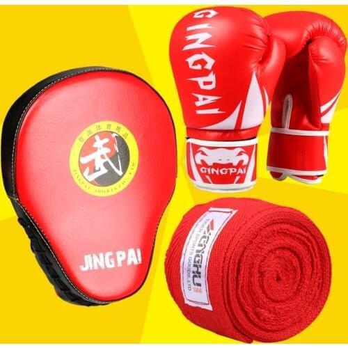 GINGPAI Target Pad + Boxing gloves + Hand wraps One Set Adults Kids Boxing Muay Thai Kick MMA Sanda Sports Training boxer Target