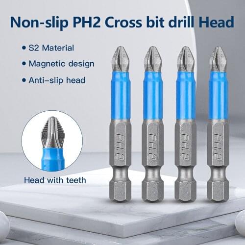 PH2 Cross bit drill Head Anti Slip Screwdriver 50mm Hex Shank Fits Hand Electric Drill Driver Magnetic Screwdriver Hand Tools