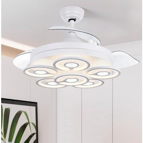 Invisible fan lamp modern simple dining room living room bedroom LED dimming household live fan Nordic Chandelier
