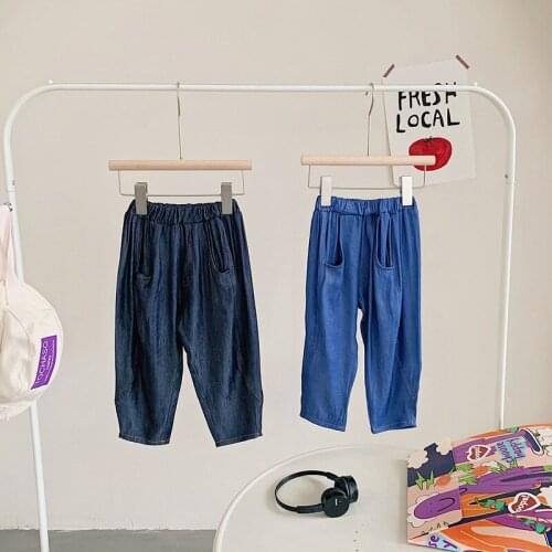 Spring Summer New Kids Jeans Pants Casual Loose Solid Denim Pants For Boys And Girls 2-8 Years Childrens Fashion Tencel Jeans