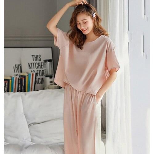 Summer New 2021 Womens Pajamas Sets Ice Silk Loose Short Sleeve Home Wear Plus Size Breathable Sleepwear Suit Nightwear