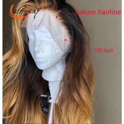Ombre Brown 13X6 HD Lace Frontal Body Wave Wigs Honey Blonde Lace Front Wavy Human Hair Wig Pre Plucked Nature Hairline