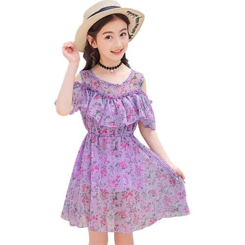 Dresses For Girls Floral Girl Party Dress Off Shoulder Kids Dress Summer Costume Girl 6 8 10 12 14