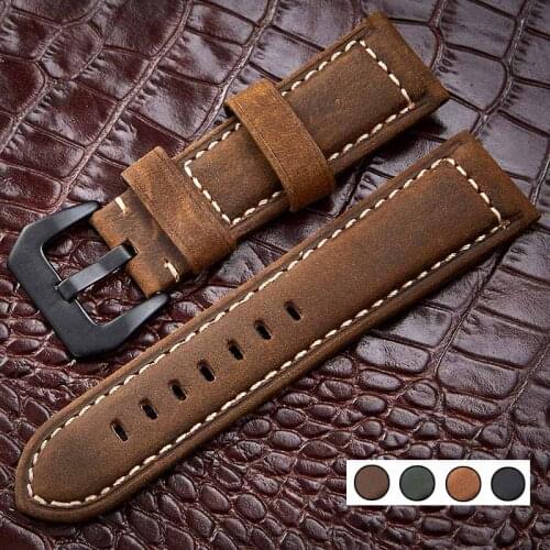 Genuine Leather Watch band 26mm 20mm 22mm 24mm Vintage Replacement Strap For Panerai Fossil Oil Nubuck Leather