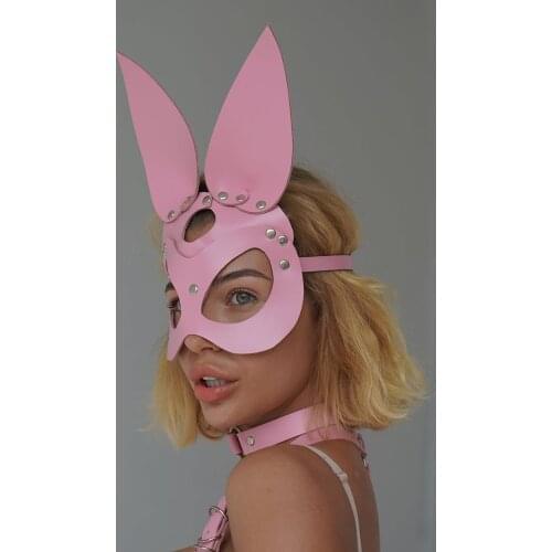 Sexy Cosplay Pink Bunny Leather Mask Bdsm Adult Games Festival Rave Halloween Tassel Masks Women Masquerade Carnival Party Mask