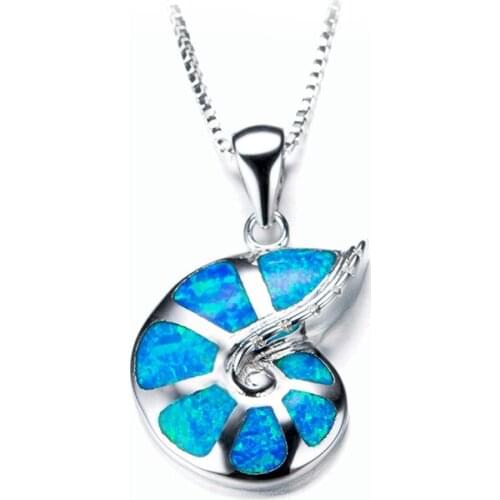 Blue Green Opal Cute Conch Pendant Necklace Rainbow Stone Silver Color Chain Necklaces For Women Wedding Jewelry Bridal Necklace