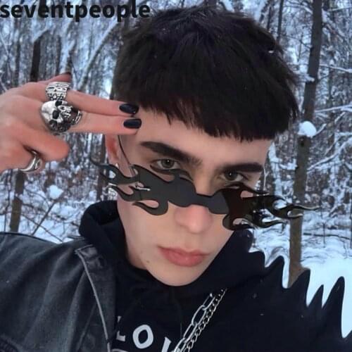 Trendy Oversized Flame Sunglasses Women 2020 Fashion Rimless Wave Sun Glasses For Men Famous Brand Design Steampunk Fire Eyewear