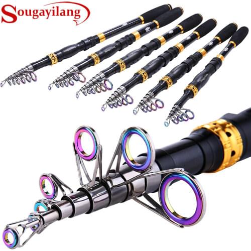 Sougayilang Telescopic Fishing Rod 24 Ton Carbon Fiber Ultralight Fishing Pole with CNC Reel Seat, Portable Retractable Handle