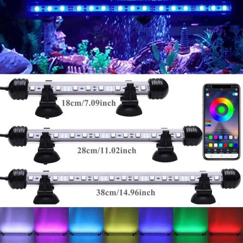 LED RGB Aquarium Light 18-38cm Bluetooth Control Colour Changing Fish Tank Lamps Waterproof Submersible Plant LED Lights Decor
