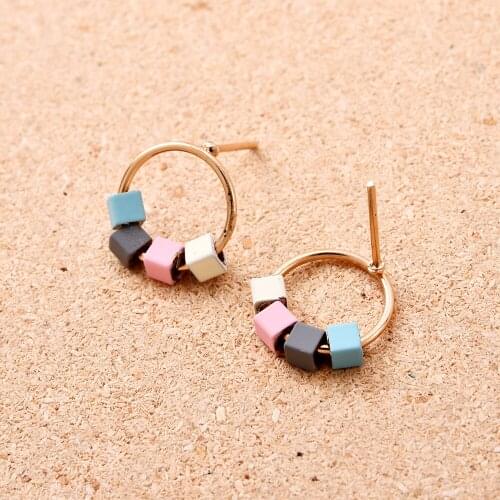 Vintage 4 Colors Cube Metal Dangle Hollow Boho Earrings for Women Geometric Carved Ethnic Earring Indian Jewellery Brinco