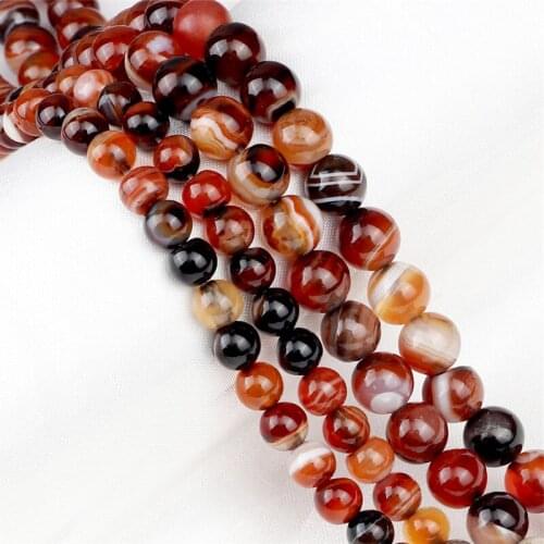 Wine Red Smooth 8/6mm Striped Agates Natural Stones For DIY Handmade Bracelet Round LAVA Loose Beads Jewelry Making Accessories