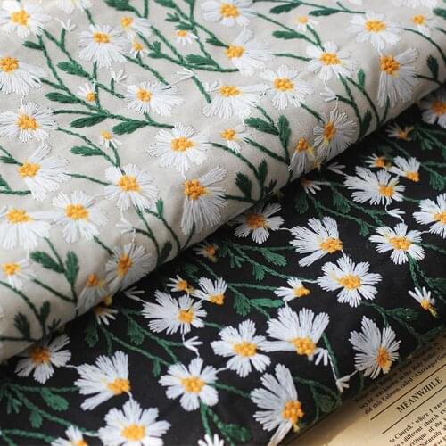 Embroidered Daisy Linen Cloth For Bags Shoes And Hats,By The Meter