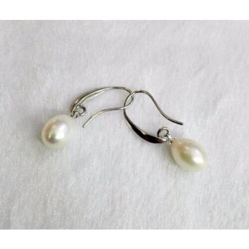 Women Jewelry Earring 7-8mm bright Oval round white Pear dangle hook Earring natural freshwater pearl