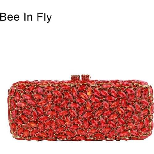 Bee In Fly Women Silver Crystal Clutch Evening Bags Metal Hollow Box Minaudiere Handbag Bridal Purse Wedding Party Clutches