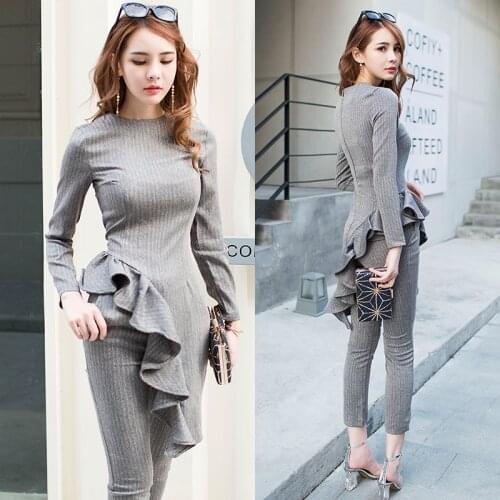 Womens suit OL professional temperament two-piece 2019 spring and autumn fashion shirt+Slim female slim body pencil pants suit