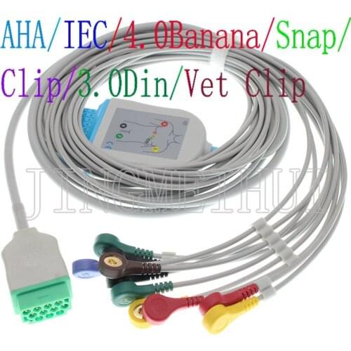 Compatible with GE Medical Eagle,Solar,Dash,TRAM,Datex-Ohmeda S/5 FM ECG EKG 10-Lead cable,3.0 Din/4.0 Banana/clip/snap leadwire