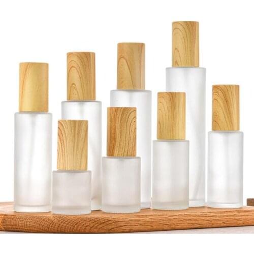 120Pcs/Lot 20-100ML Wood Grain Cover Glass Lotion Empty Bottles Frosted Emulsion Pressure Spray Travel Sub Bottle HA2479