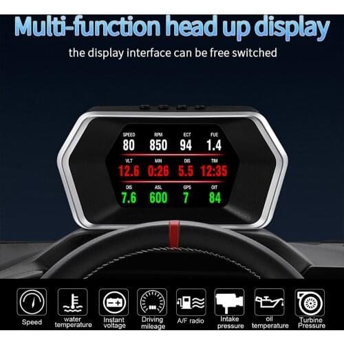 Car HUD Head Up Display Water Temperature Overspeed Voltage Security Alarm Car Electronic OBD2+GPS Dual Mode RPM KM/H MPH