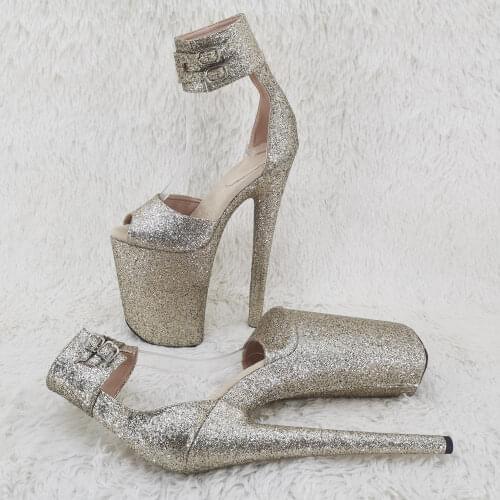 Leecabe 23CM/9inches glitter PU upper Platform Sexy High Heels Sandals Pole Dance shoes