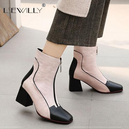 Lsewilly Ankle Boots Women Winter Shoes Brand Female Boots Square Heels Zipper Simple Casual Shoes Autumn Green New Arrival