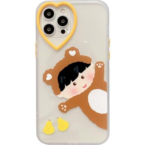 Bear Boy Heart Camera Frame Case for iPhone 12 Pro Max Back Phone Cover for 12 Mini 11 Pro Max X XS XR 8 7 Plus SE 2020 Capa