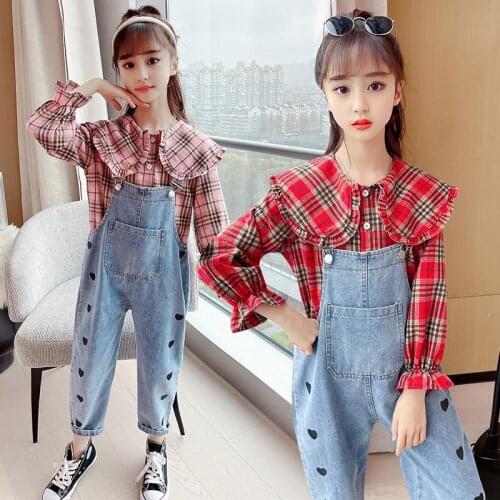 2021 Kids fashion Clothes Girls Letter Clothes For Girls Clothes Girl shirts +overall Pants Childrens Tracksuit 6 8 10 12 14