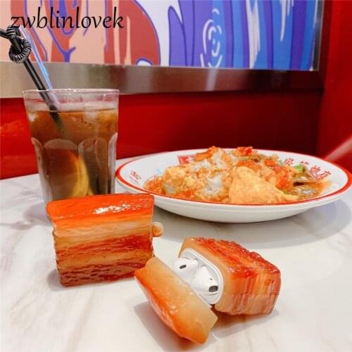 For airpods 1 2 pro 3d headset case delicious streaky pig food pig cover silicone soft wireless bluetooth protective case meat