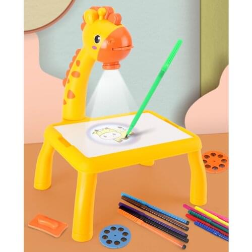 Kids Drawing Desk with Projector Educational Toys with Singing Function Drawing Board Detachable Projection Painting Table Child