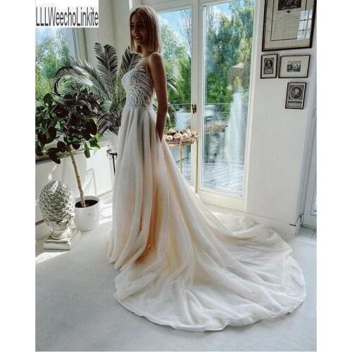 Tulle Lace Beading Scoop A-Line Wedding Dresses Chapel Train Floor-Length Bridal Gowns Custom Made