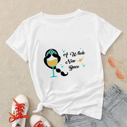 Princess Jasmine Wine Glass Graphic Tee Shirt Womens Disney Brands Clothing Summer 2021 Ropa Aesthetic Mujer Camiseta Dropship