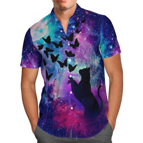 Cat Butterfly 3D Galaxy Beach Hawaiian 2021 Summer Shirt Short Sleeve Shirt Streetwear Oversized 5XL Camisa Social Chemise Homme