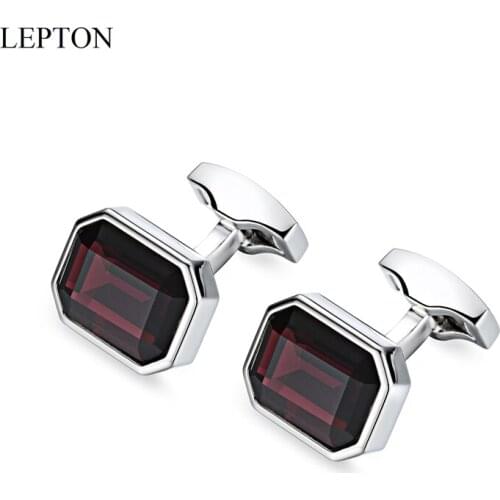 Hot Sale Wine Red Glass Cufflinks for Mens Gifts Lepton Low-Key Luxury Square Cufflink Shirt Cuffs Cuff Links Relojes Gemelos