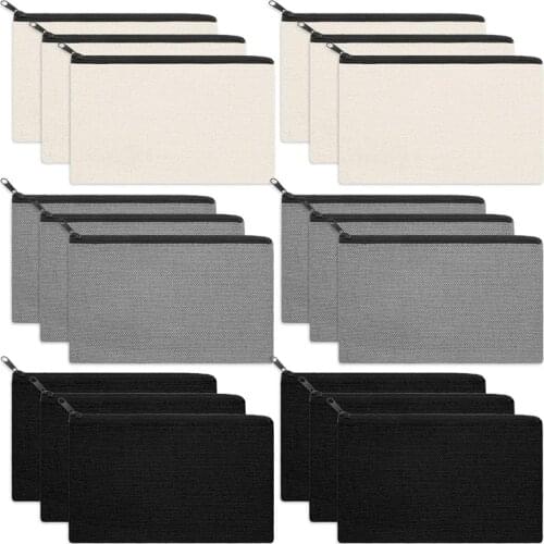 Canvas Makeup Bags Canvas Zipper Pouch Bags Pencil Case Blank DIY Craft Bags Cosmetic Pouch for DIY Craft (18 Pieces)