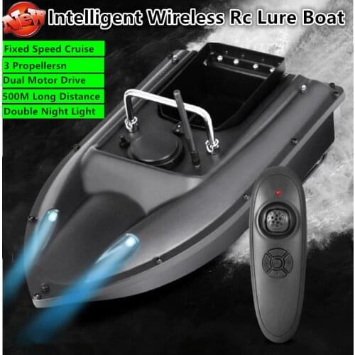 Intelligent Wireless Cruise Control New Features RC Bait Boat 500M 1.5KG Dual-Motor Drive LED Light Fish Finder RC Fishing Boat